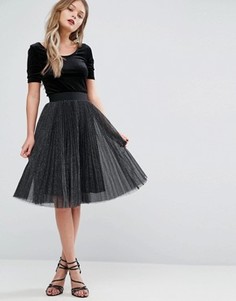 Плиссированная юбка миди с эффектом металлик New Look - Черный