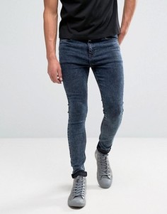 Синие супероблегающие джинсы с эффектом кислотной стирки New Look - Темно-синий