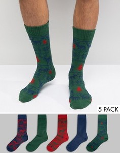 5 пар толстых носков с оленями и узором Фэйр-Айл ASOS Christmas - Темно-синий