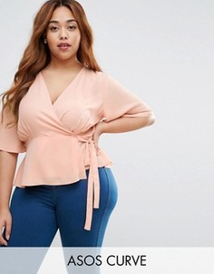 Блузка с запахом спереди ASOS CURVE - Розовый
