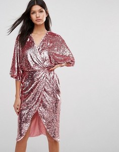 Платье миди с рукавами кимоно и отделкой пайетками Club L - Розовый
