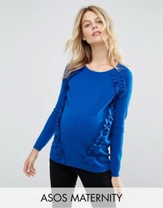 Джемпер с рукавами реглан и оборками для беременных ASOS Maternity - Синий