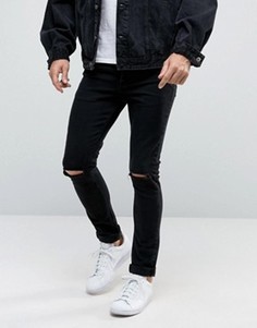 Супероблегающие черные рваные джинсы из денима плотностью 12,5 унций ASOS - Черный