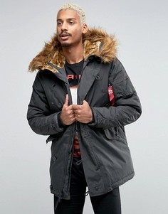 Серая классическая парка с искусственным мехом Alpha Industries Explorer - Серый