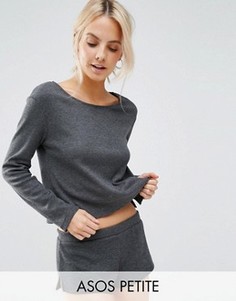Прямая футболка в рубчик с длинными рукавами ASOS PETITE LOUNGE - Серый