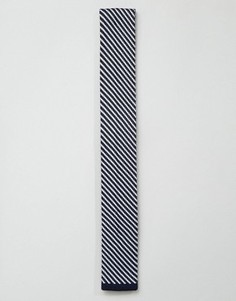 Вязаный галстук в диагональную полоску 7X - Темно-синий