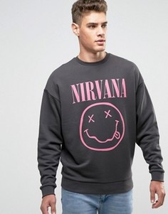 Oversize-свитшот с розовым принтом Nirvana ASOS - Черный