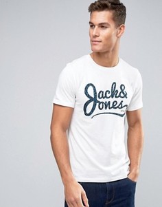Белая футболка с леопардовым принтом на логотипе Jack and Jones - Белый