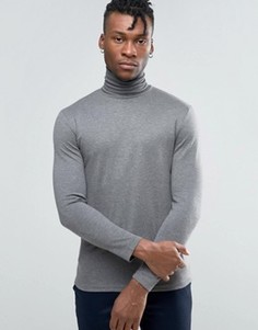 Топ с длинными рукавами и отворачивающимся воротником Selected Homme - Серый