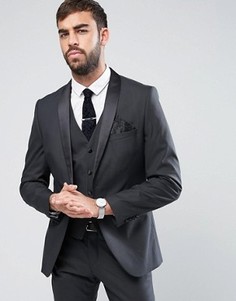 Пиджак-смокинг слим с атласными лацканами Selected Homme - Черный