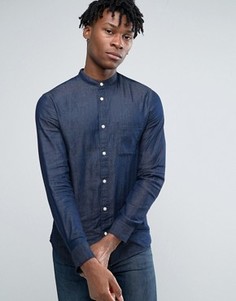 Рубашка узкого кроя с воротником с застежкой на пуговицах Selected Homme - Темно-синий