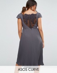 Платье миди с плиссированной юбкой и кружевом ASOS CURVE WEDDING - Серый