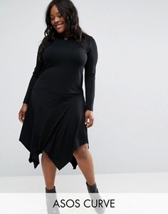 Свободное платье миди с асимметричным подолом ASOS CURVE - Черный