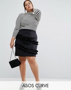 Мини-юбка с двойными рюшами ASOS CURVE - Черный