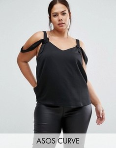 Атласный топ с открытыми плечами и завязками ASOS CURVE - Черный
