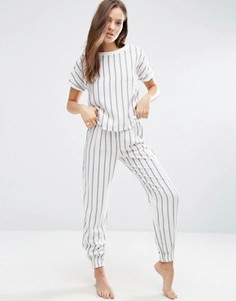 Тканый пижамный комплект в полоску с футболкой и штанами ASOS - Мульти