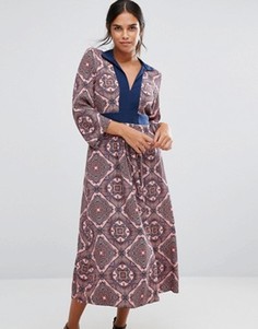 Платье с длинными рукавами, принтом пейсли и завязкой сзади Closet - Мульти