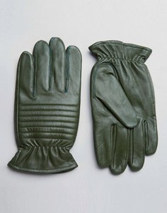 Кожаные перчатки цвета хаки в байкерском стиле Barneys - Зеленый Barneys Originals