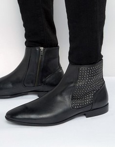 Черные кожаные ботинки челси с заклепками ASOS - Черный