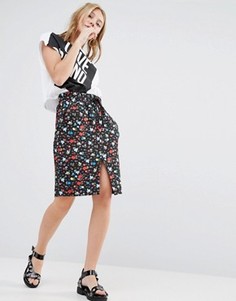 Трикотажная юбка с цветочным принтом и завязкой на поясе Love Moschino - Черный