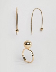 Позолоченное кольцо и серьги в наборе Pieces - Золотой