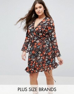 Чайное платье с оборкой и цветочным принтом Alice & You - Мульти