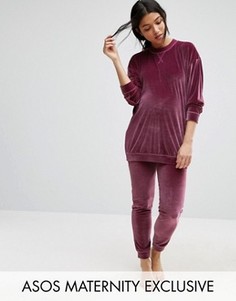 Бархатные джоггеры для беременных ASOS Maternity LOUNGE - Розовый