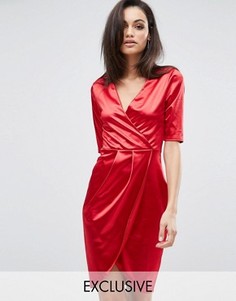 Атласное платье миди с запахом спереди Club L - Красный