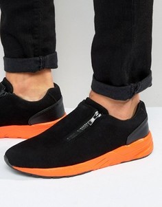 Черные кроссовки из искусственной замши на молнии с оранжевой подошвой ASOS - Черный