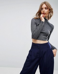 Меланжевый кроп-топ со свободным воротом ASOS - Серый
