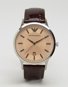 Коричневые часы с кожаным ремешком Emporio Armani AR2427 - Коричневый