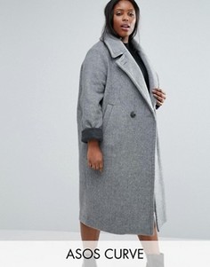 Пальто-кокон с контрастными манжетами ASOS CURVE - Серый