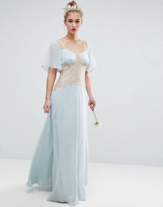 Платье макси с контрастными кружевными вставками ASOS WEDDING - Синий