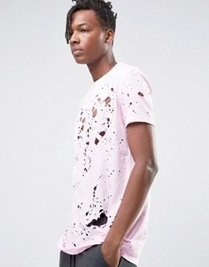 Удлиненная рваная футболка ASOS - Розовый