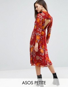 Платье миди с открытой спиной и цветочным принтом ASOS PETITE - Мульти