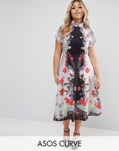 Платье миди с высоким воротом, открытой спиной и лебедями ASOS CURVE - Мульти