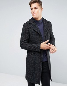 Шерстяное пальто с узором в елочку и полосками Sisley - Серый