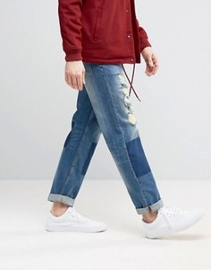 Прямые рваные джинсы с заплатками ASOS - Синий