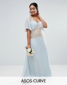 Платье макси с контрастной кружевной вставкой ASOS CURVE WEDDING - Синий