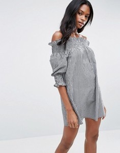 Пляжное платье в клеточку с открытыми плечами ASOS - Мульти