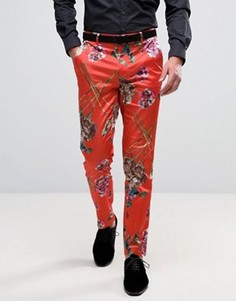 Строгие облегающие брюки с цветочным принтом ASOS - Красный