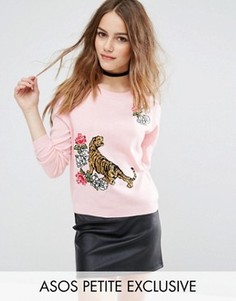 Джемпер с тигром и цветочной вышивкой ASOS PETITE - Розовый