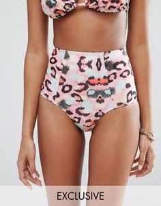 Плавки бикини с завышенной талией и звериным принтом ASOS FULLER BUST - Мульти