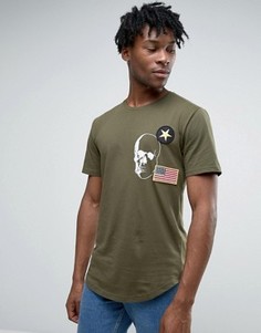 Длинная футболка с нашивками и асимметричным краем Only & Sons - Зеленый