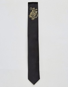 Узкий галстук с вышивкой тигра ASOS - Черный