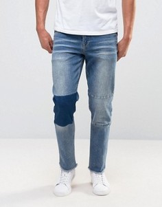 Темно-синие узкие джинсы стретч с контрастной вставкой ASOS - Синий