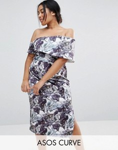 Платье миди на одно плечо с мраморным принтом ASOS CURVE - Мульти