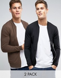 2 обтягивающих трикотажных куртки-пилот (коричневая, черная) ASOS - СКИДКА - Мульти