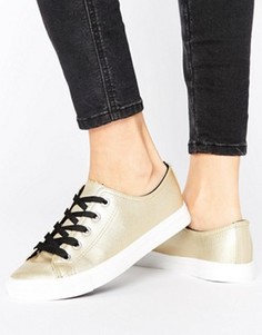 Кроссовки из искусственной кожи цвета металлик с контрастными шнурками New Look - Золотой