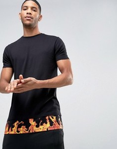 Длинная футболка с асимметричным краем и принтом ASOS - Черный